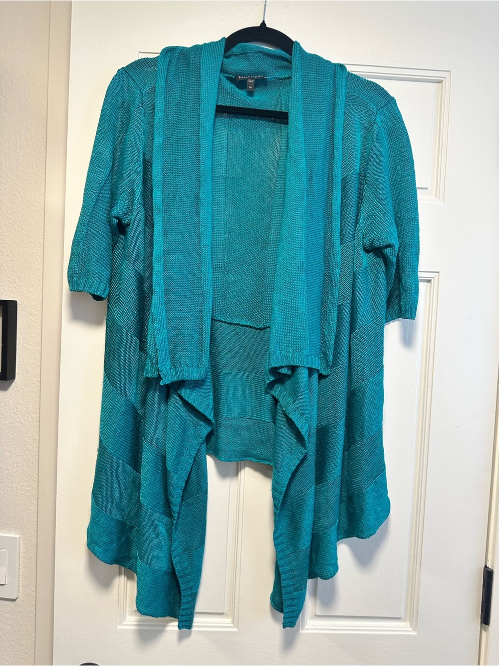Eileen Fisher Linen/Silk Blend Teal Open-Front Draped Cardigan